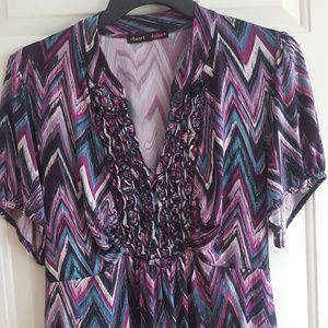 Heart Soul Plus 2X purple and blue zig-zag blouse